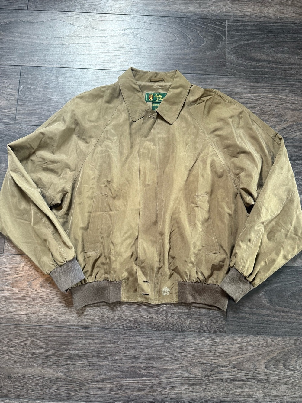Bobby Jones Olive Green Silk Bomber Jacket